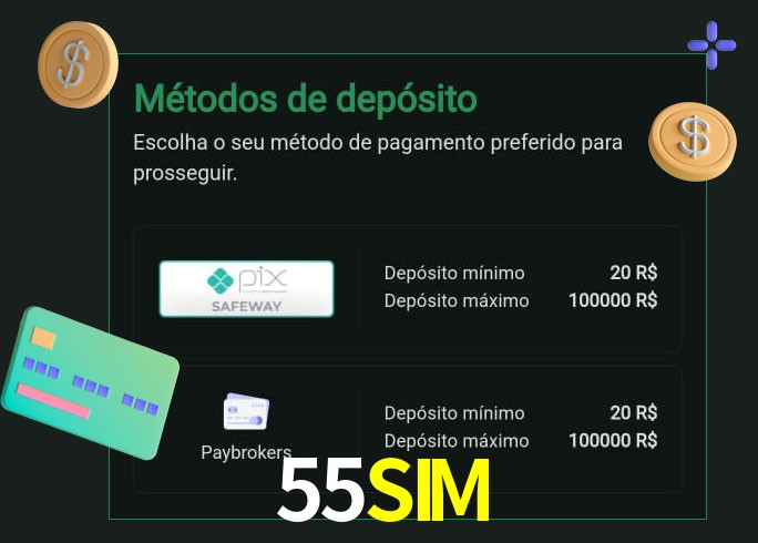 O cassino 55SIM oferece uma grande variedade de métodos de pagamento